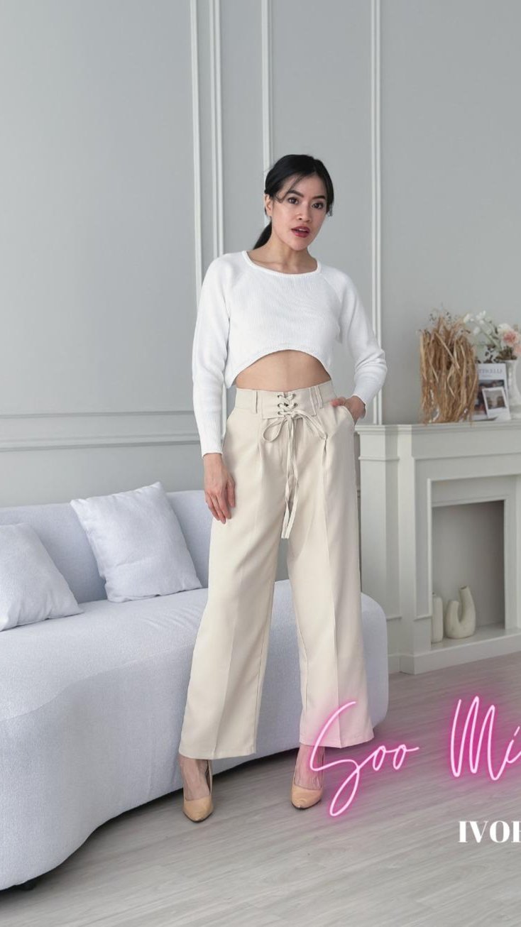 Cammomile SOO MIN pants 2306028 Celana Kulot Wanita silang depan