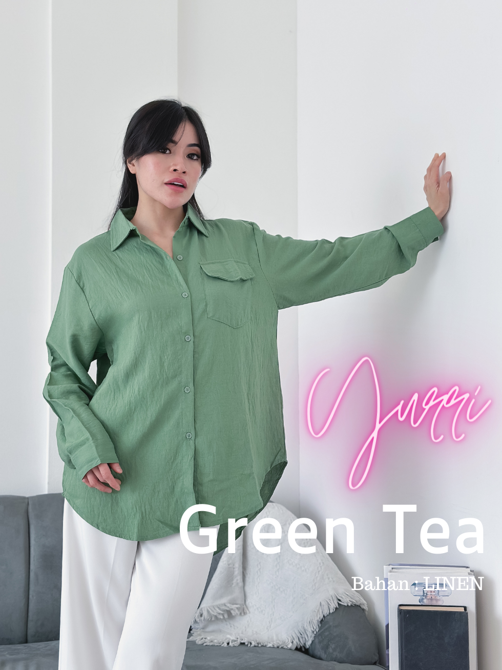 Cammomile YURRI 2303086 kemeja wanita Linen Panjang