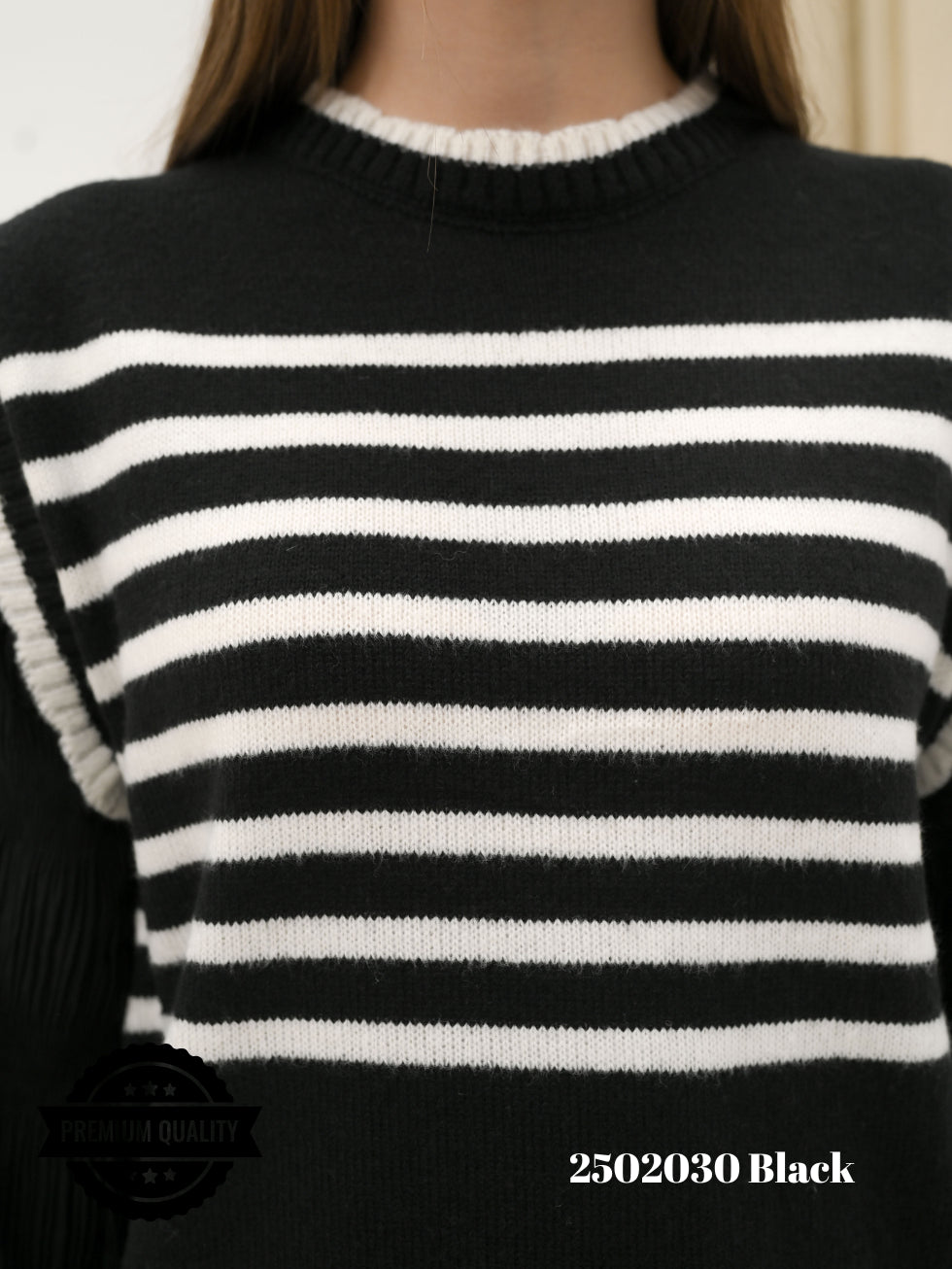 Cammomile 2502030 Rajut  V26 Garis Lengan panjang Korea Style
