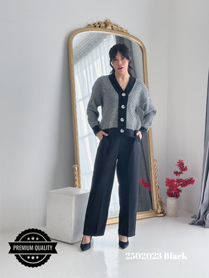 Cammomile 2502023 V26 Cardigan rajut garis tebal lengan panjang
