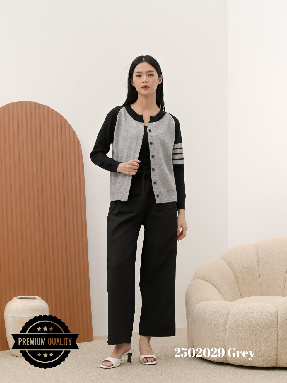 Cammomile 2502029 Rajut V26 Knit lengan panjang stripe