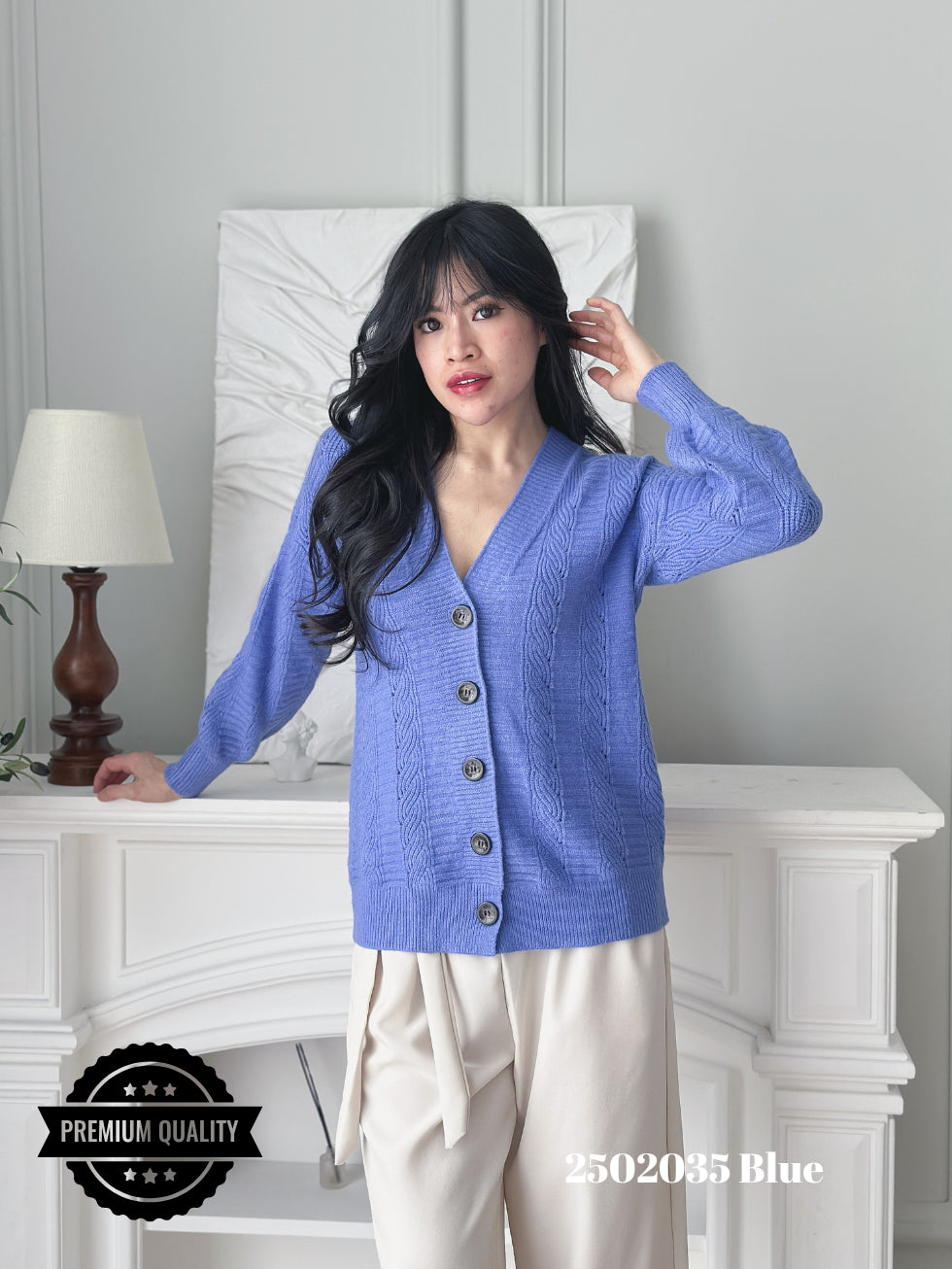 Cammomile 2502035 v26 Cardigan korea Style tebal kancing 5 rajutan knitwear lengan panjang
