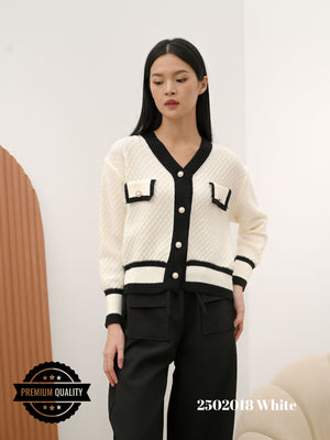 Cammomile 2502018 Cardigan V26 rajut kantong list 2 lengan panjang