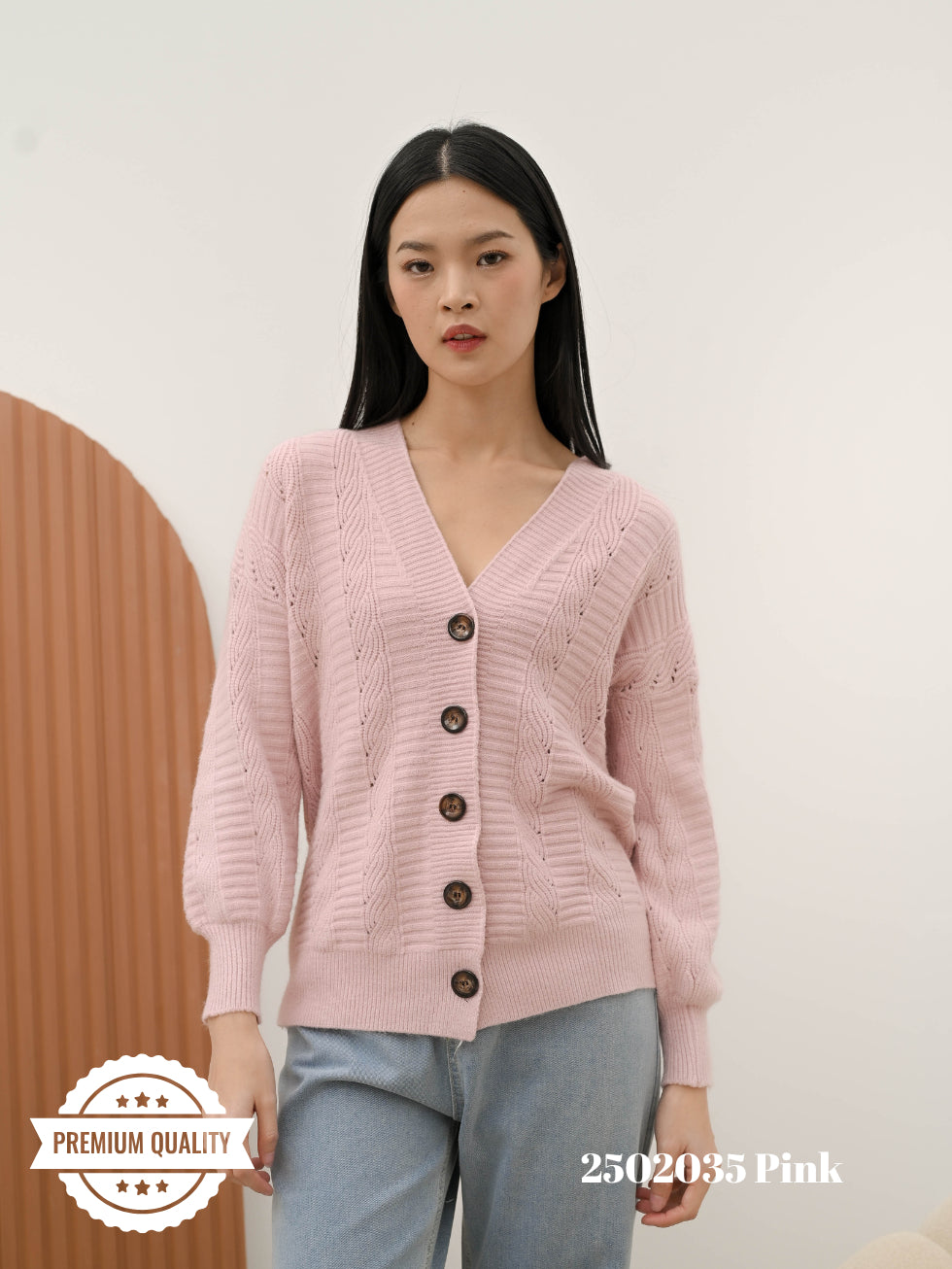 Cammomile 2502035 v26 Cardigan korea Style tebal kancing 5 rajutan knitwear lengan panjang