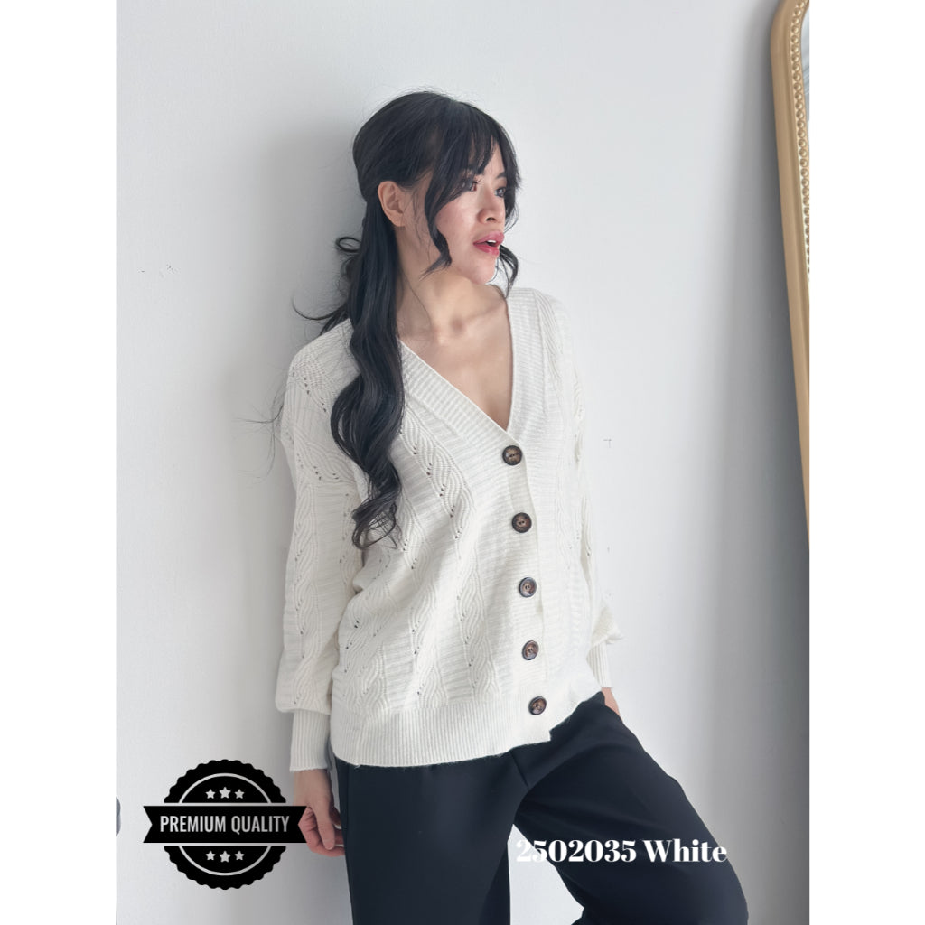 Cammomile 2502035 v26 Cardigan korea Style tebal kancing 5 rajutan knitwear lengan panjang