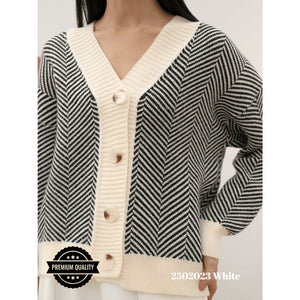 Cammomile 2502023 V26 Cardigan rajut garis tebal lengan panjang