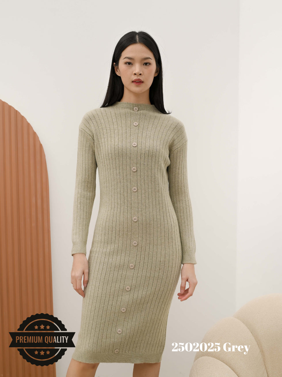 Cammomile 2502025 Dress panjang rajut lengan panjang