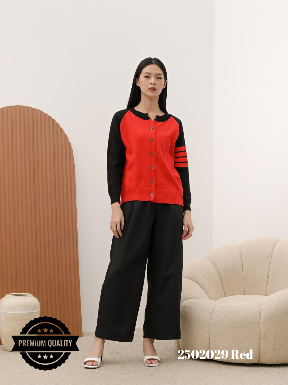 Cammomile 2502029 Rajut V26 Knit lengan panjang stripe