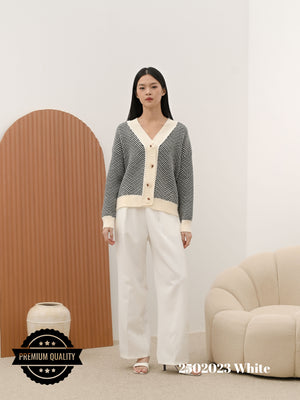 Cammomile 2502023 V26 Cardigan rajut garis tebal lengan panjang