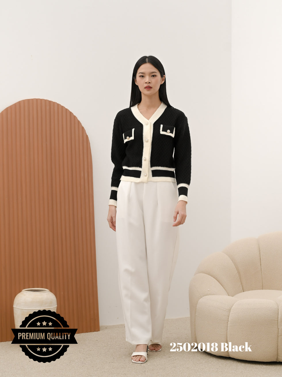 Cammomile 2502018 Cardigan V26 rajut kantong list 2 lengan panjang