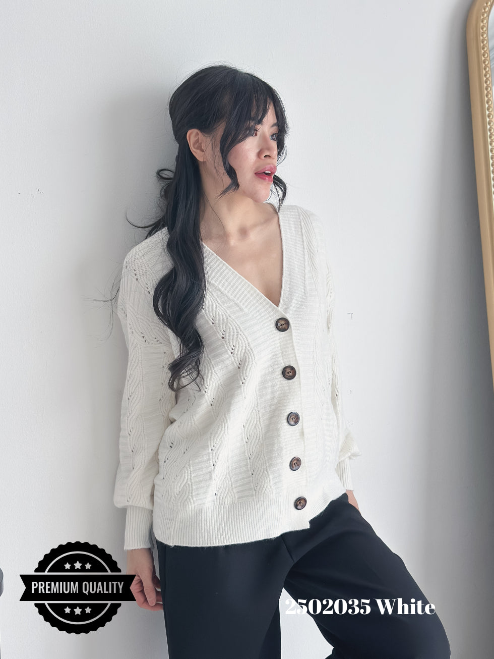 Cammomile 2502035 v26 Cardigan korea Style tebal kancing 5 rajutan knitwear lengan panjang