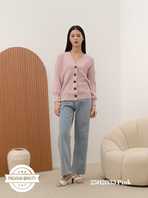 Cammomile 2502035 v26 Cardigan korea Style tebal kancing 5 rajutan knitwear lengan panjang