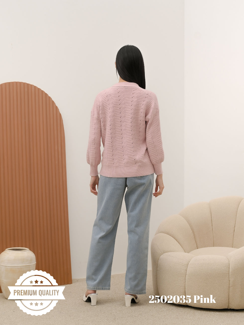 Cammomile 2502035 v26 Cardigan korea Style tebal kancing 5 rajutan knitwear lengan panjang