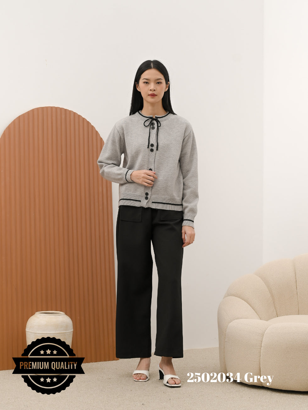 Cammomile 2502034 V20 Cardigan Korea Style Rajut leher pita