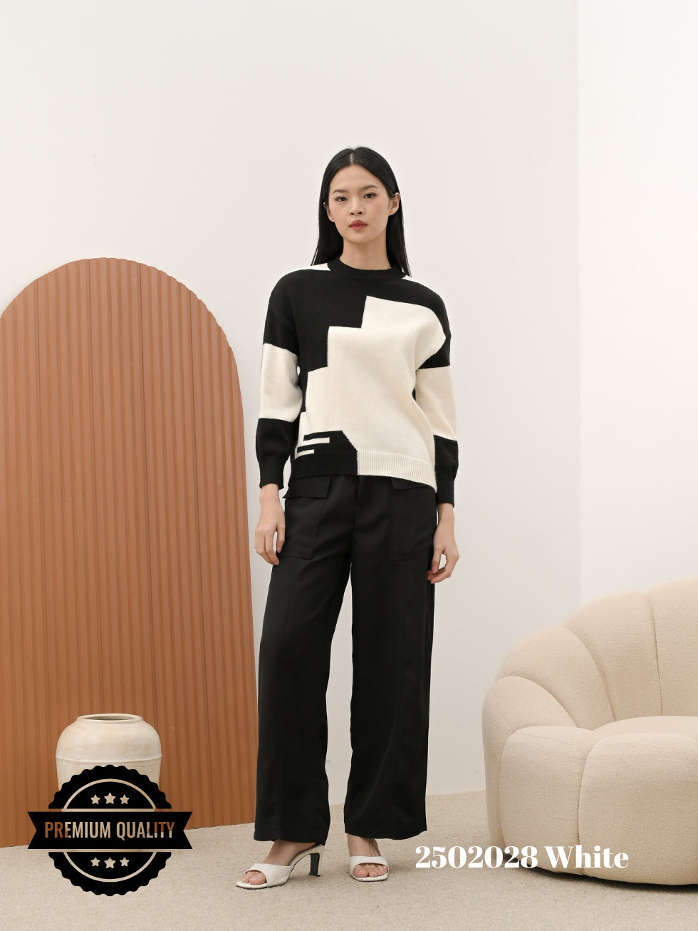 Cammomile 2502028 v26 Rajut Lengan panjang kombi warna korean style