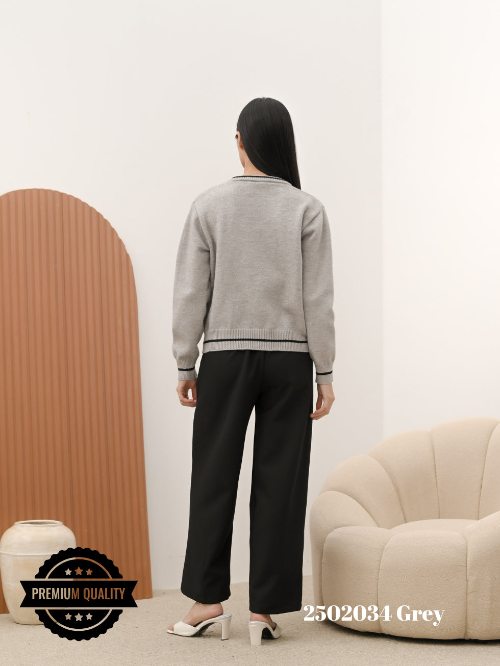 Cammomile 2502034 V20 Cardigan Korea Style Rajut leher pita