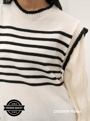 Cammomile 2502030 Rajut  V26 Garis Lengan panjang Korea Style