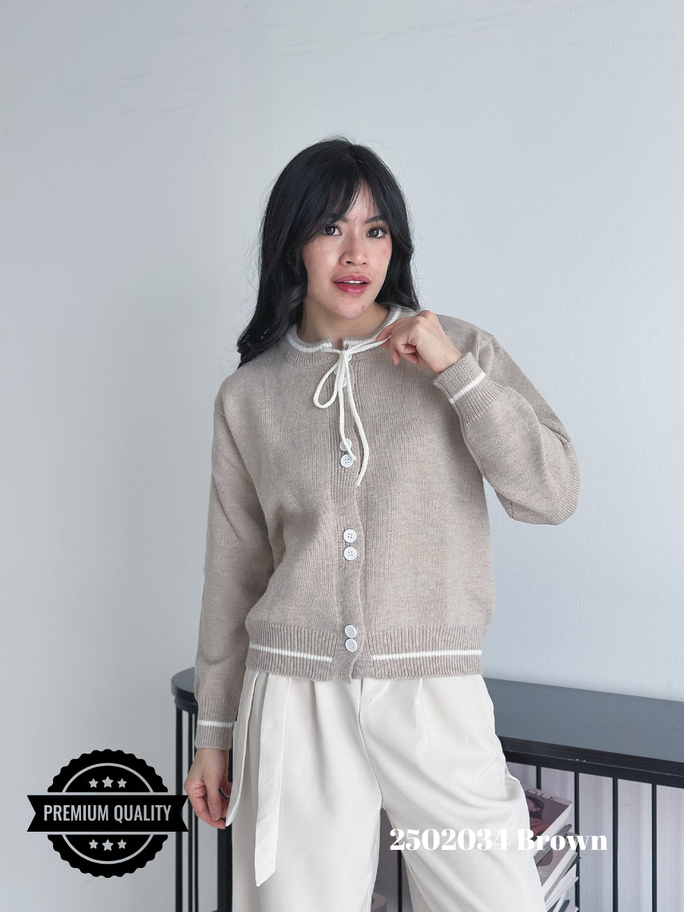 Cammomile 2502034 V20 Cardigan Korea Style Rajut leher pita