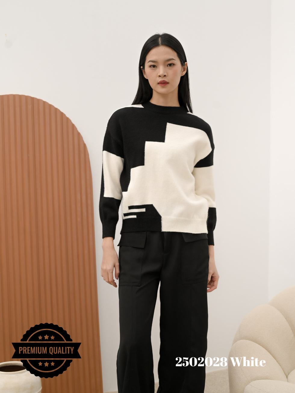 Cammomile 2502028 v26 Rajut Lengan panjang kombi warna korean style