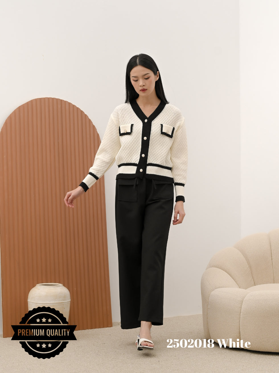 Cammomile 2502018 Cardigan V26 rajut kantong list 2 lengan panjang