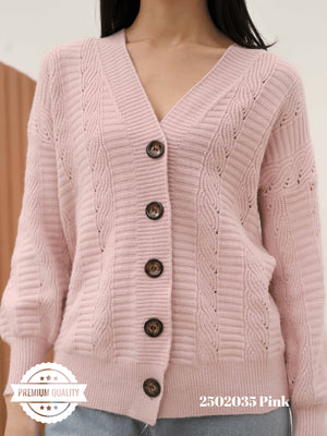 Cammomile 2502035 v26 Cardigan korea Style tebal kancing 5 rajutan knitwear lengan panjang
