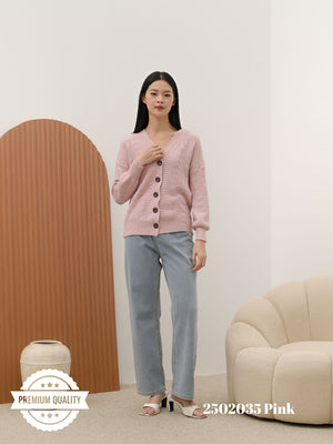 Cammomile 2502035 v26 Cardigan korea Style tebal kancing 5 rajutan knitwear lengan panjang