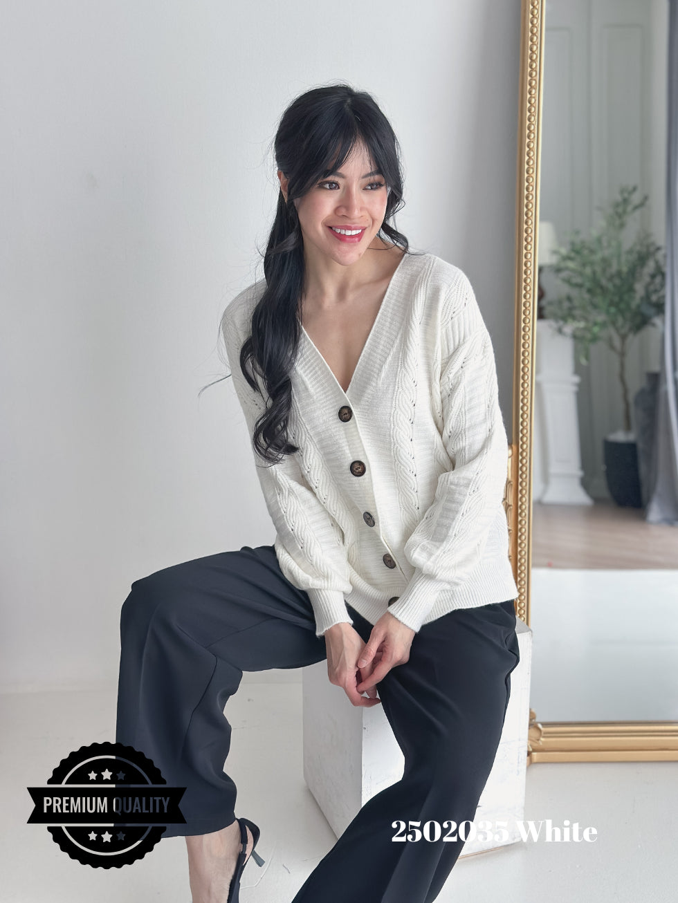 Cammomile 2502035 v26 Cardigan korea Style tebal kancing 5 rajutan knitwear lengan panjang