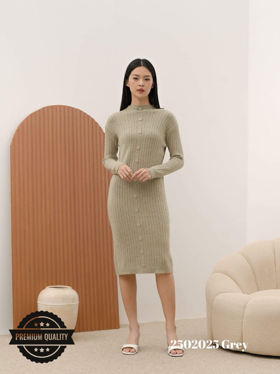 Cammomile 2502025 Dress panjang rajut lengan panjang