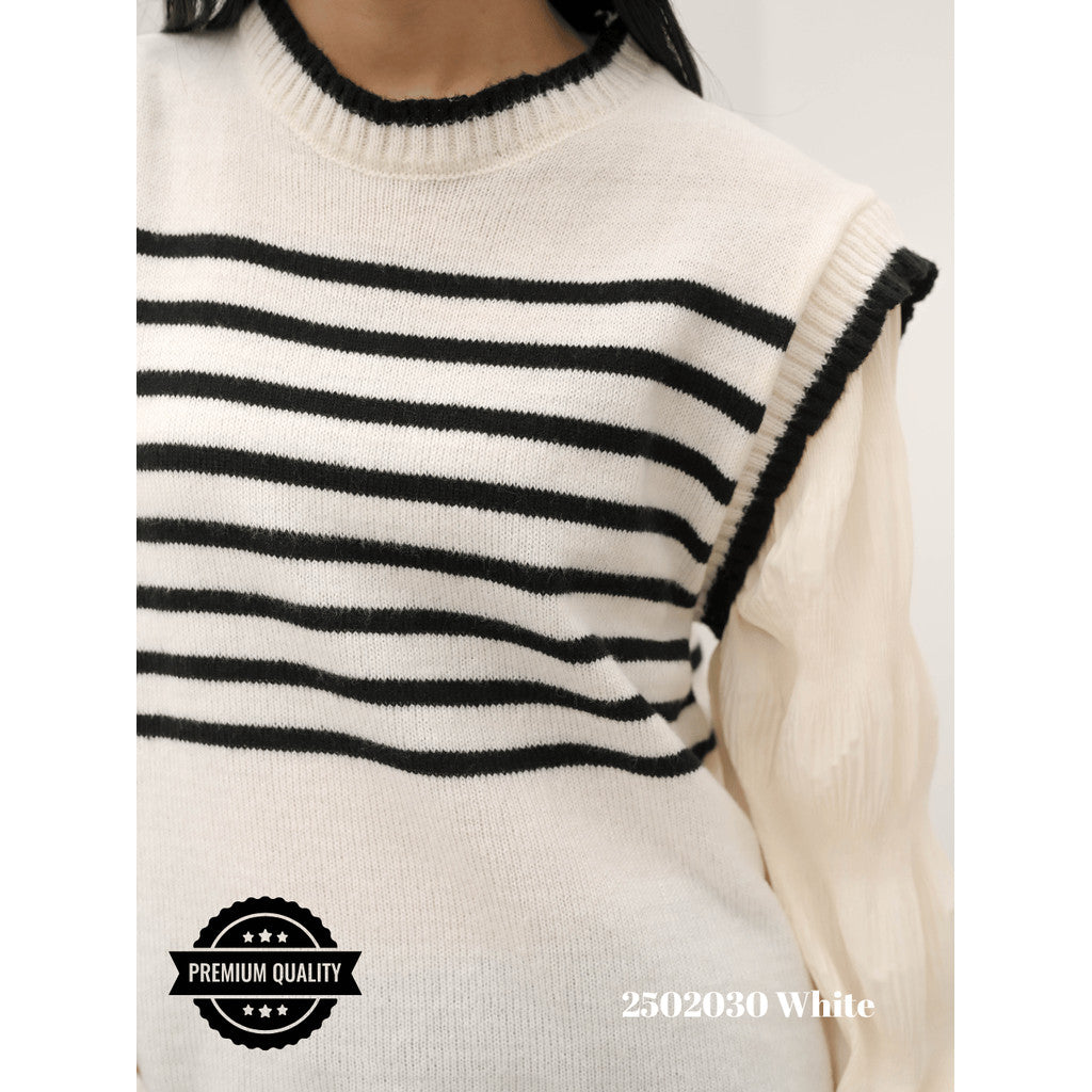 Cammomile 2502030 Rajut  V26 Garis Lengan panjang Korea Style