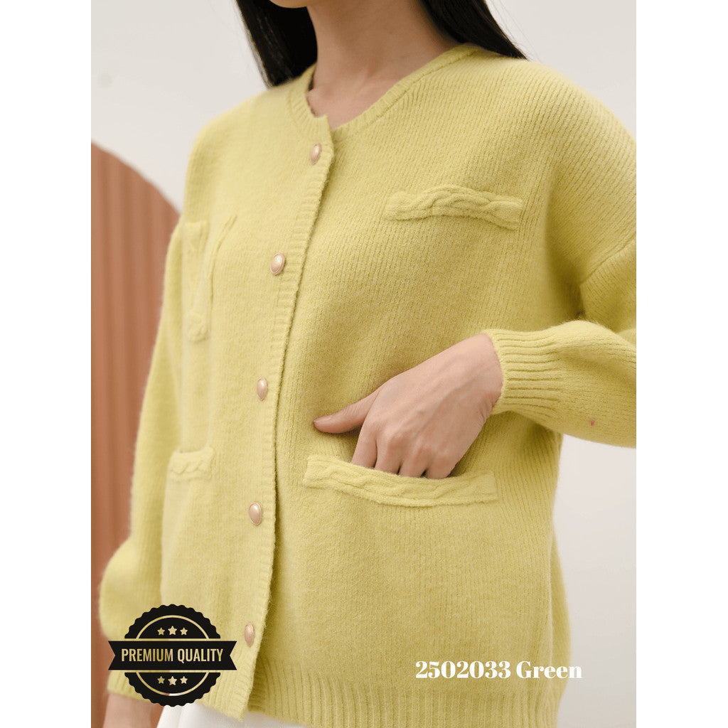Cammomile 2502033 v26 Cardigan Korea Style rajut tebal kantong2 bawah lengan panjang