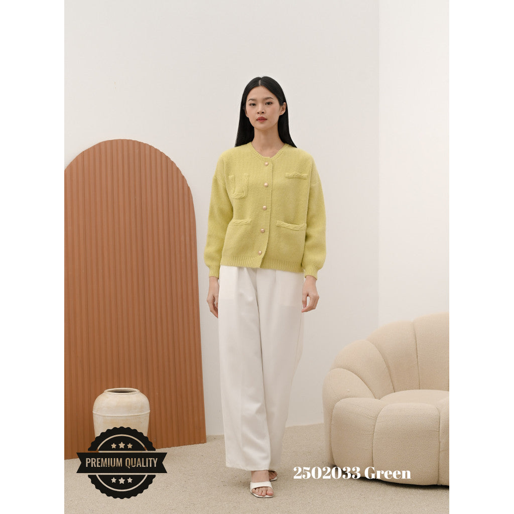 Cammomile 2502033 v26 Cardigan Korea Style rajut tebal kantong2 bawah lengan panjang