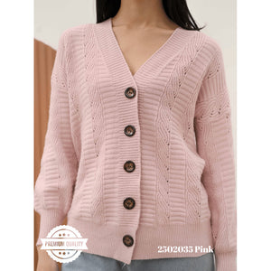 Cammomile 2502035 v26 Cardigan korea Style tebal kancing 5 rajutan knitwear lengan panjang
