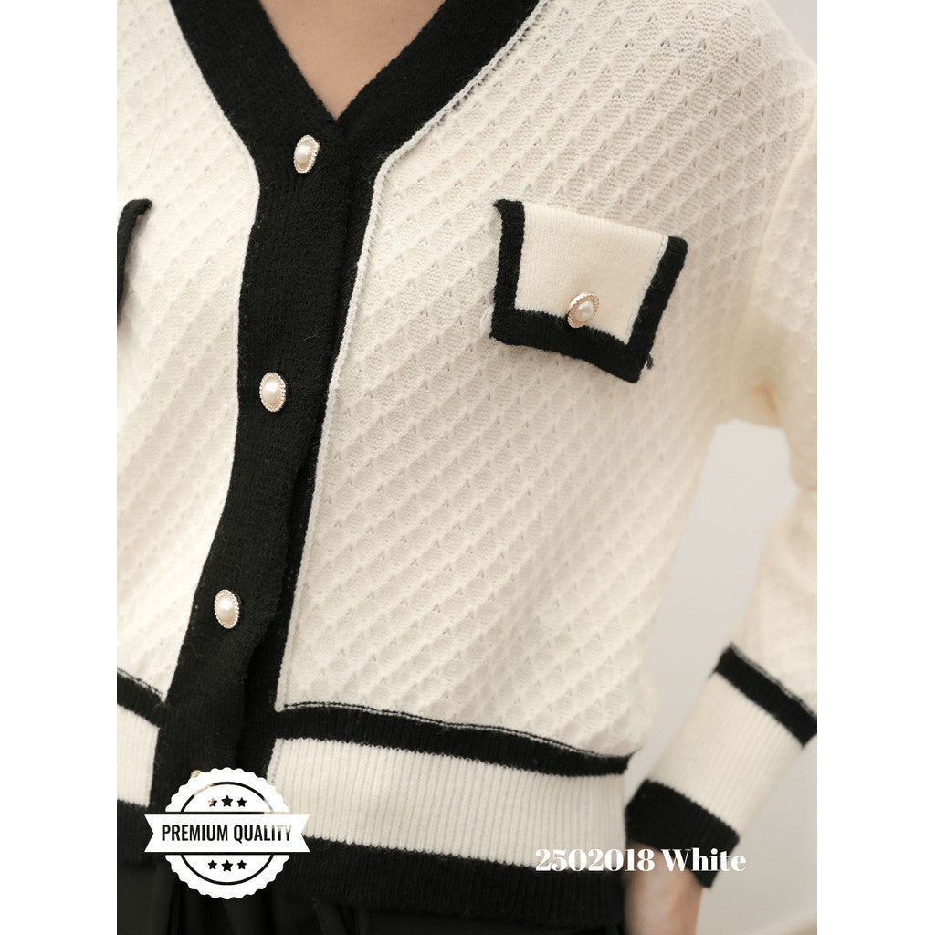 Cammomile 2502018 Cardigan V26 rajut kantong list 2 lengan panjang