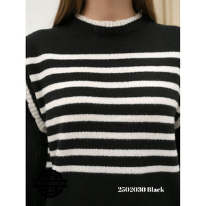 Cammomile 2502030 Rajut  V26 Garis Lengan panjang Korea Style